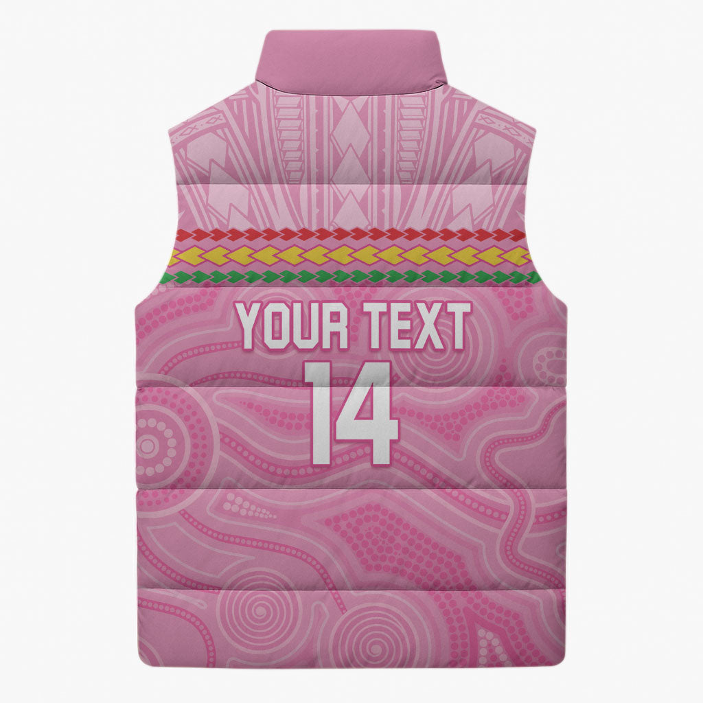 Penrith Panthers Rugby Custom Sleeveless Puffer Jacket 60 Years Anniversary Pink Polynesian Aboriginal Art
