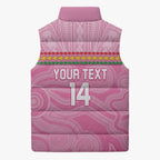 Penrith Panthers Rugby Custom Sleeveless Puffer Jacket 60 Years Anniversary Pink Polynesian Aboriginal Art