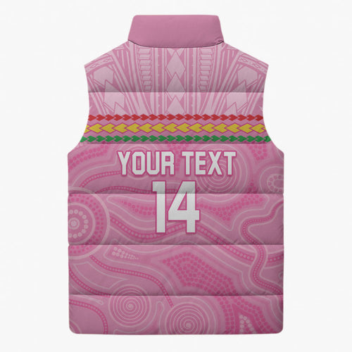 Penrith Panthers Rugby Custom Sleeveless Puffer Jacket 60 Years Anniversary Pink Polynesian Aboriginal Art