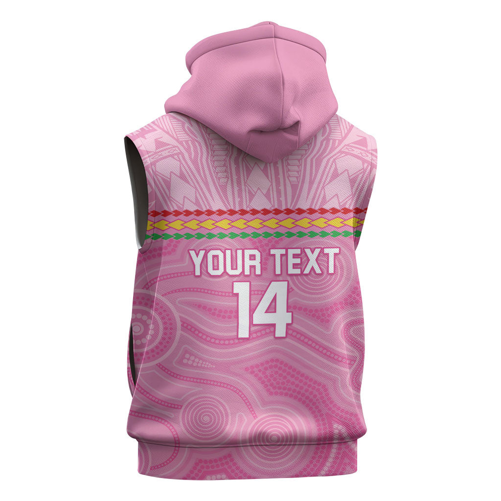 Penrith Panthers Rugby Custom Sleeveless Zip Hoodie 60 Years Anniversary Pink Polynesian Aboriginal Art