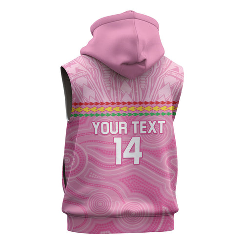 Penrith Panthers Rugby Custom Sleeveless Zip Hoodie 60 Years Anniversary Pink Polynesian Aboriginal Art