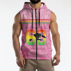 Penrith Panthers Rugby Custom Sleeveless Zip Hoodie 60 Years Anniversary Pink Polynesian Aboriginal Art
