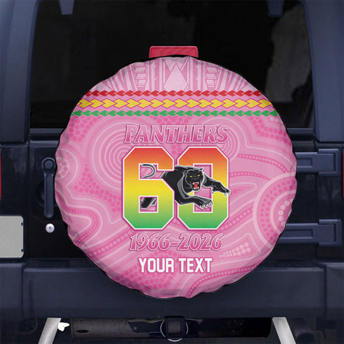 Penrith Panthers Rugby Custom Spare Tire Cover 60 Years Anniversary Pink Polynesian Aboriginal Art
