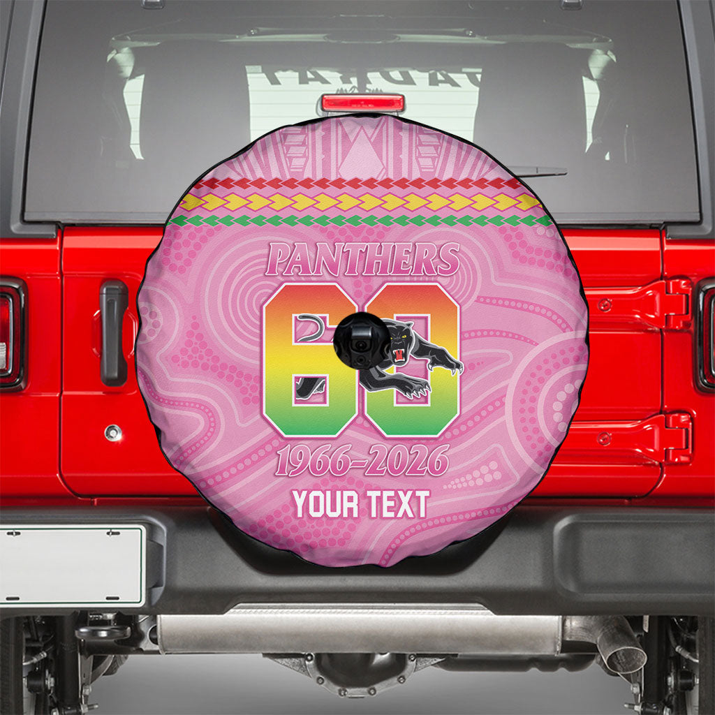 Penrith Panthers Rugby Custom Spare Tire Cover 60 Years Anniversary Pink Polynesian Aboriginal Art