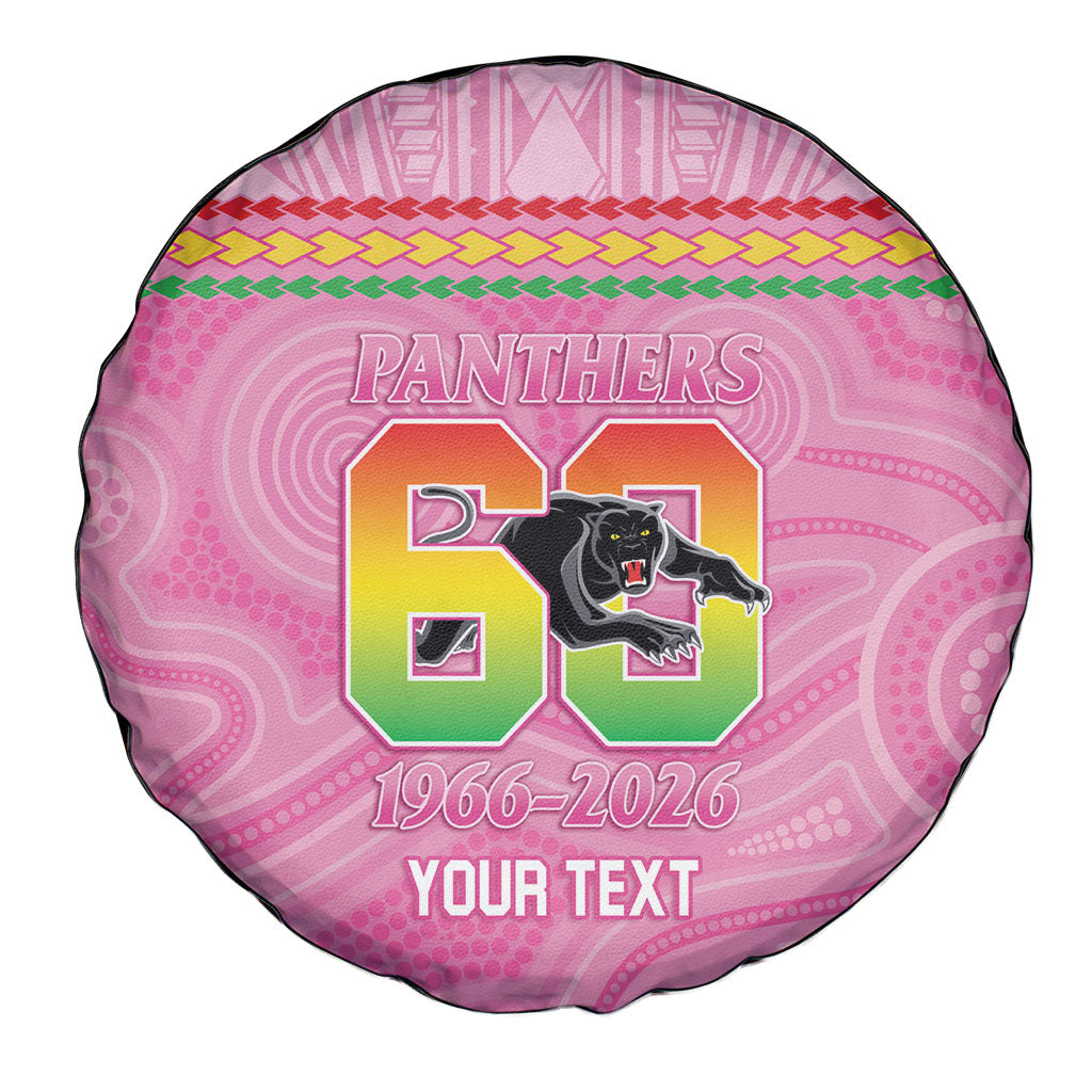 Penrith Panthers Rugby Custom Spare Tire Cover 60 Years Anniversary Pink Polynesian Aboriginal Art