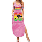 Penrith Panthers Rugby Custom Summer Maxi Dress 60 Years Anniversary Pink Polynesian Aboriginal Art