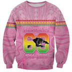 Penrith Panthers Rugby Custom Sweatshirt 60 Years Anniversary Pink Polynesian Aboriginal Art