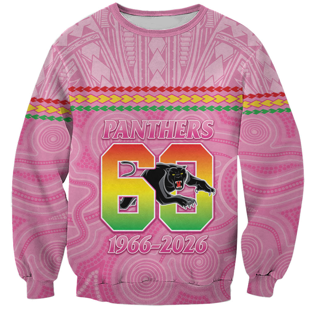 Penrith Panthers Rugby Custom Sweatshirt 60 Years Anniversary Pink Polynesian Aboriginal Art