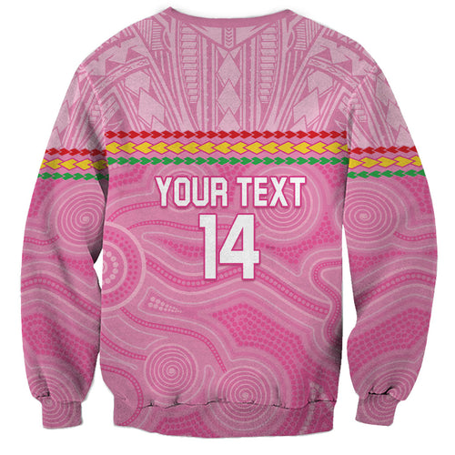 Penrith Panthers Rugby Custom Sweatshirt 60 Years Anniversary Pink Polynesian Aboriginal Art