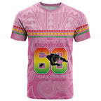 Penrith Panthers Rugby Custom T Shirt 60 Years Anniversary Pink Polynesian Aboriginal Art