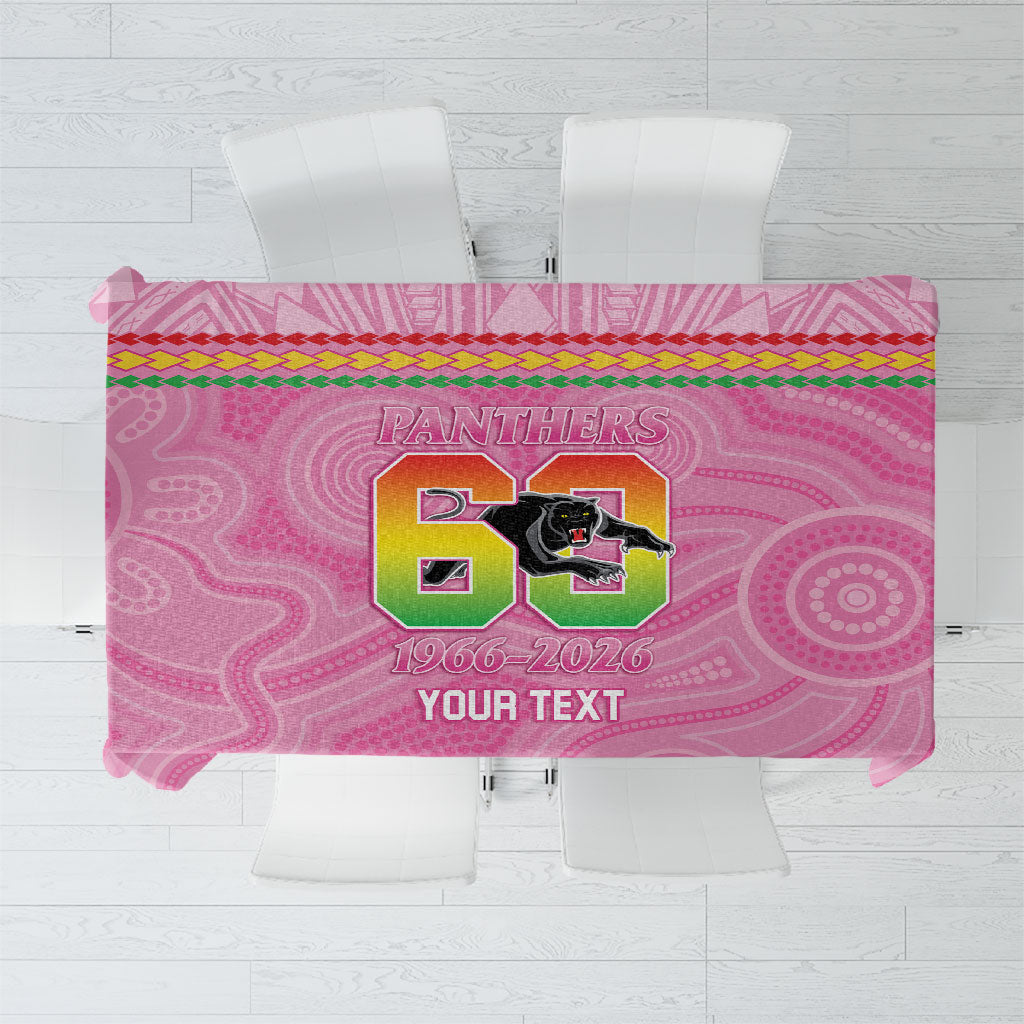 Penrith Panthers Rugby Custom Tablecloth 60 Years Anniversary Pink Polynesian Aboriginal Art
