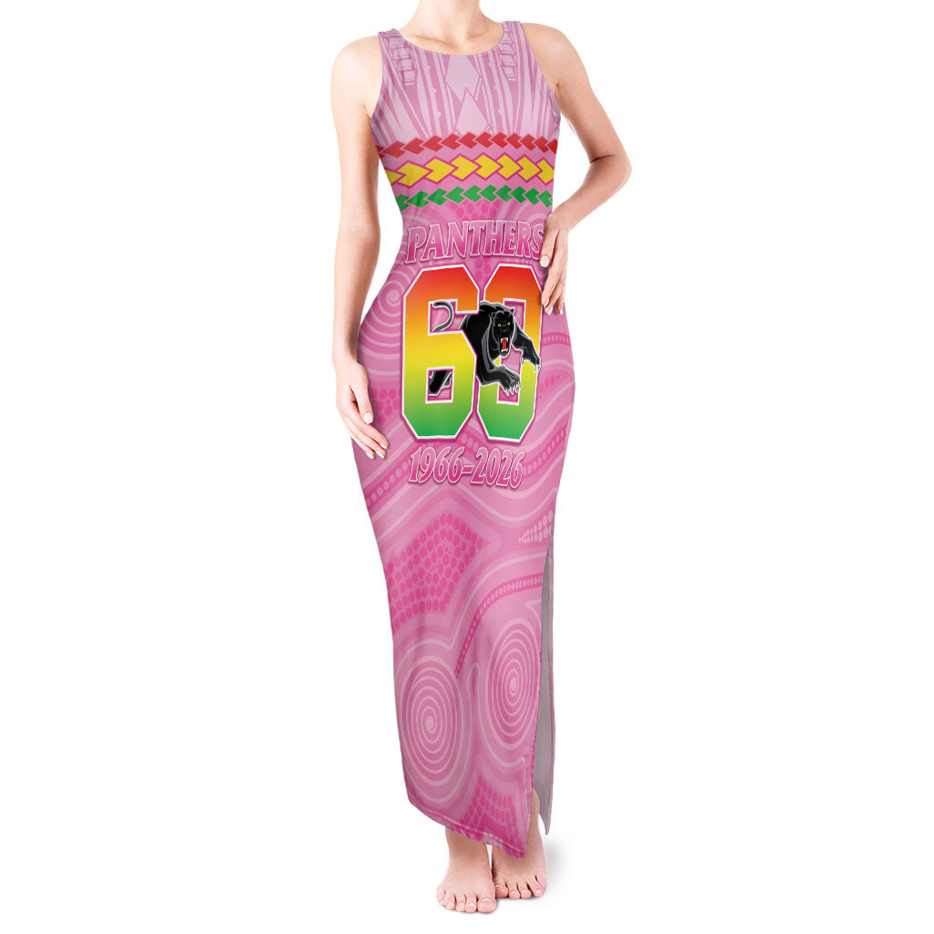 Penrith Panthers Rugby Custom Tank Maxi Dress 60 Years Anniversary Pink Polynesian Aboriginal Art