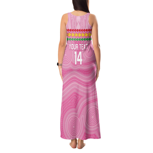 Penrith Panthers Rugby Custom Tank Maxi Dress 60 Years Anniversary Pink Polynesian Aboriginal Art