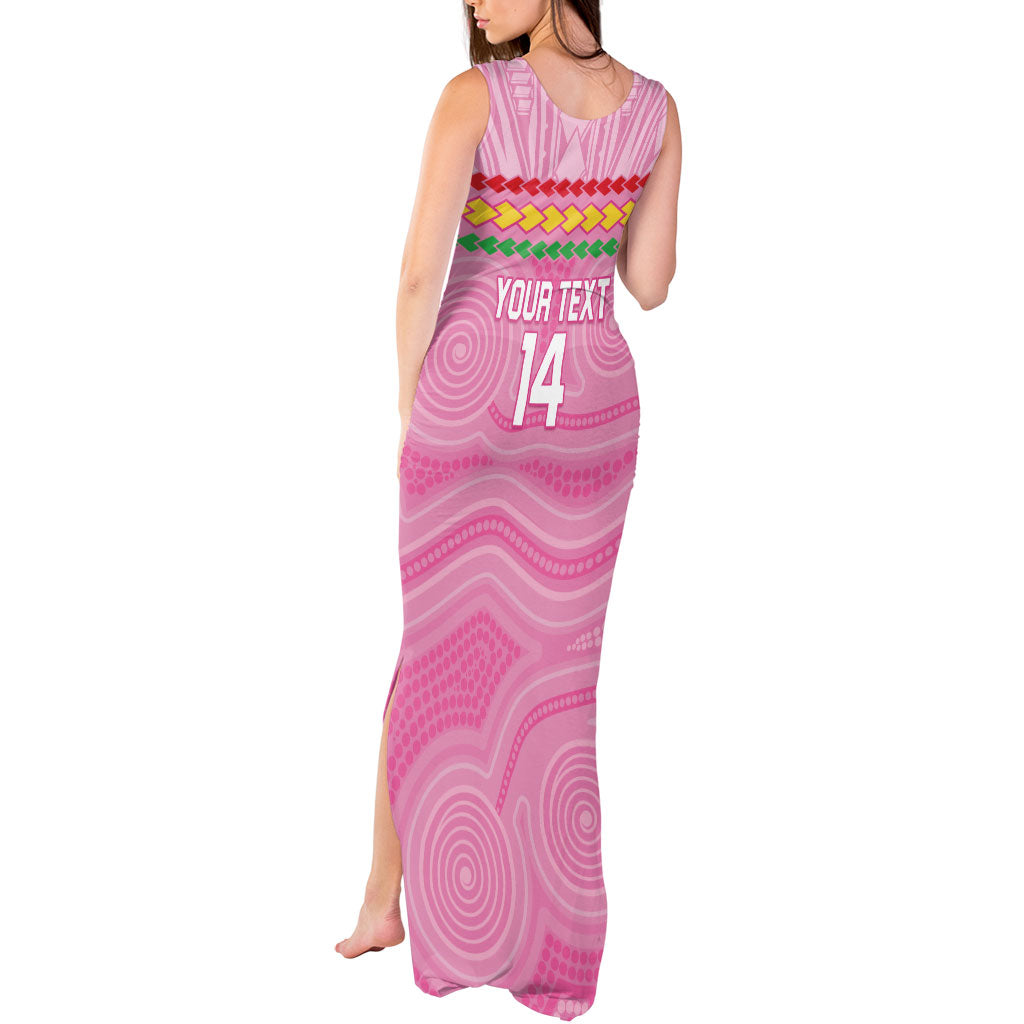 Penrith Panthers Rugby Custom Tank Maxi Dress 60 Years Anniversary Pink Polynesian Aboriginal Art