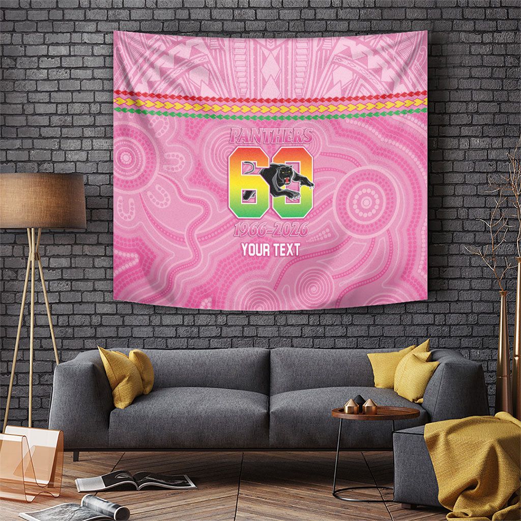 Penrith Panthers Rugby Custom Tapestry 60 Years Anniversary Pink Polynesian Aboriginal Art