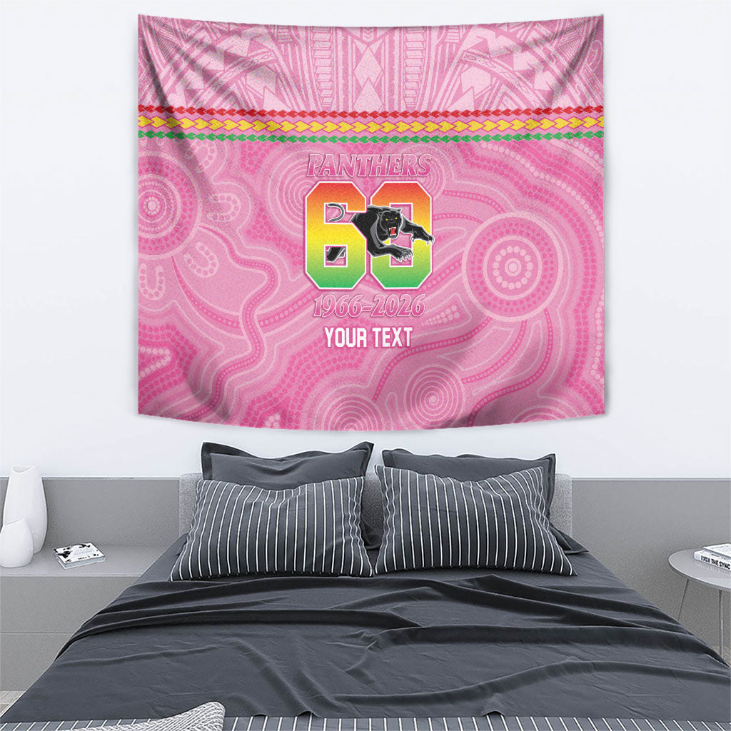 Penrith Panthers Rugby Custom Tapestry 60 Years Anniversary Pink Polynesian Aboriginal Art