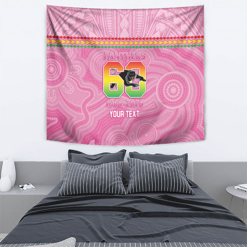 Penrith Panthers Rugby Custom Tapestry 60 Years Anniversary Pink Polynesian Aboriginal Art