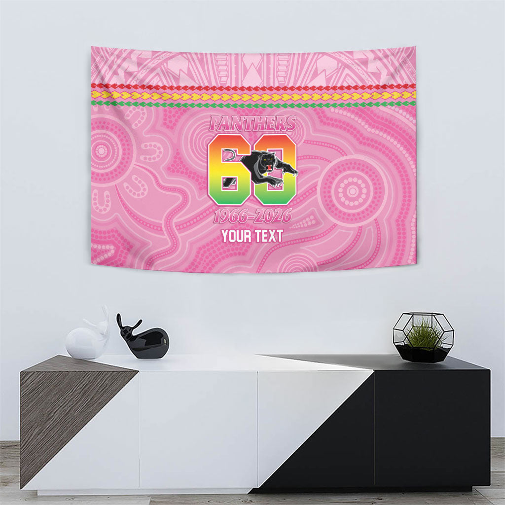 Penrith Panthers Rugby Custom Tapestry 60 Years Anniversary Pink Polynesian Aboriginal Art