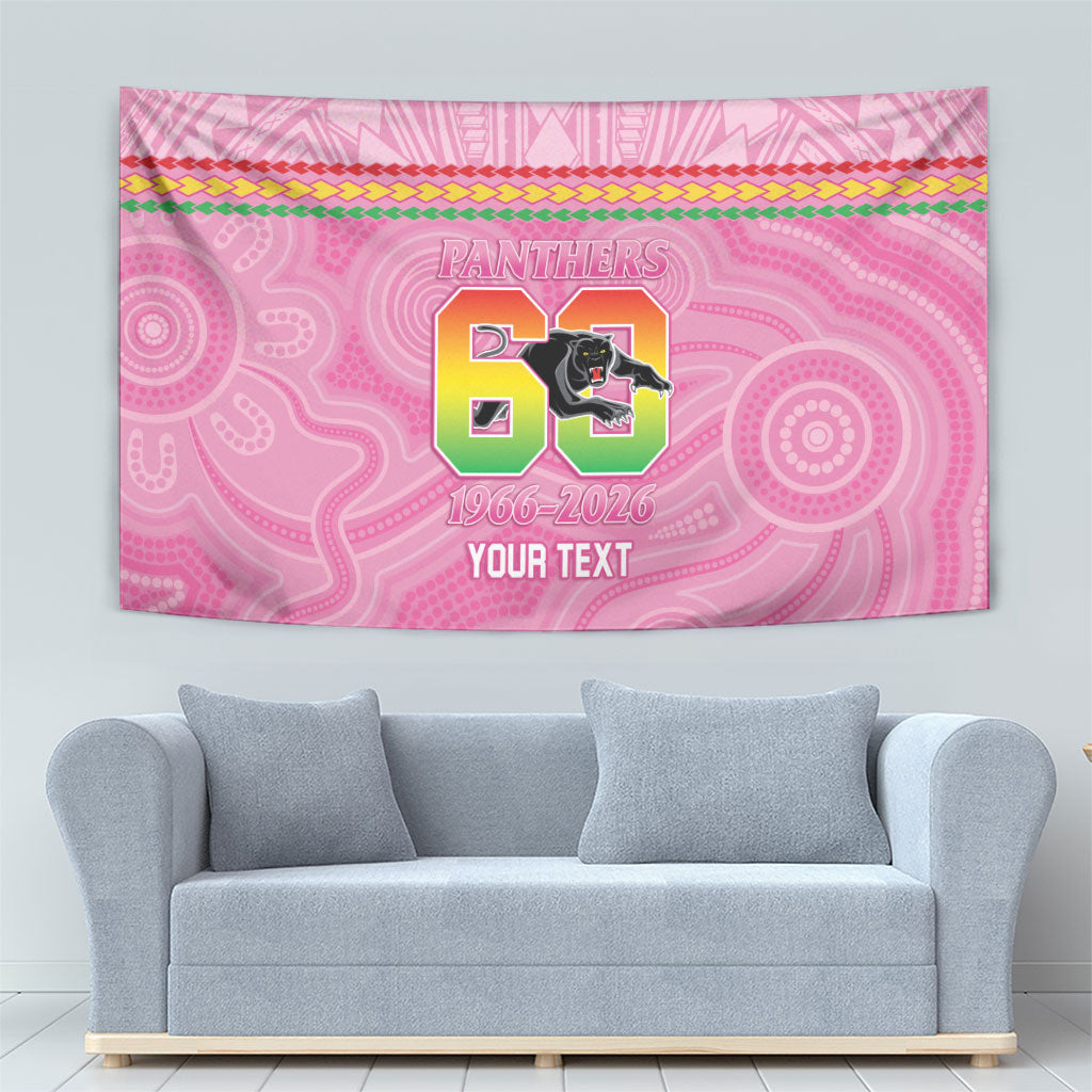 Penrith Panthers Rugby Custom Tapestry 60 Years Anniversary Pink Polynesian Aboriginal Art