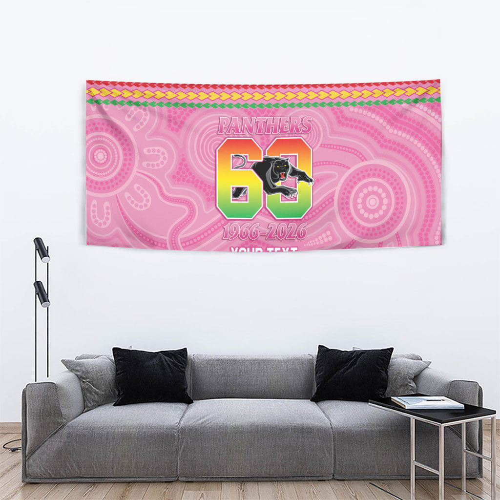 Penrith Panthers Rugby Custom Tapestry 60 Years Anniversary Pink Polynesian Aboriginal Art