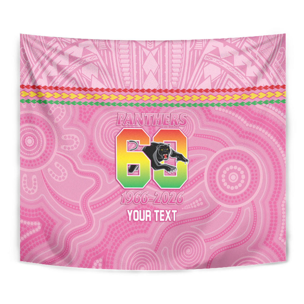 Penrith Panthers Rugby Custom Tapestry 60 Years Anniversary Pink Polynesian Aboriginal Art