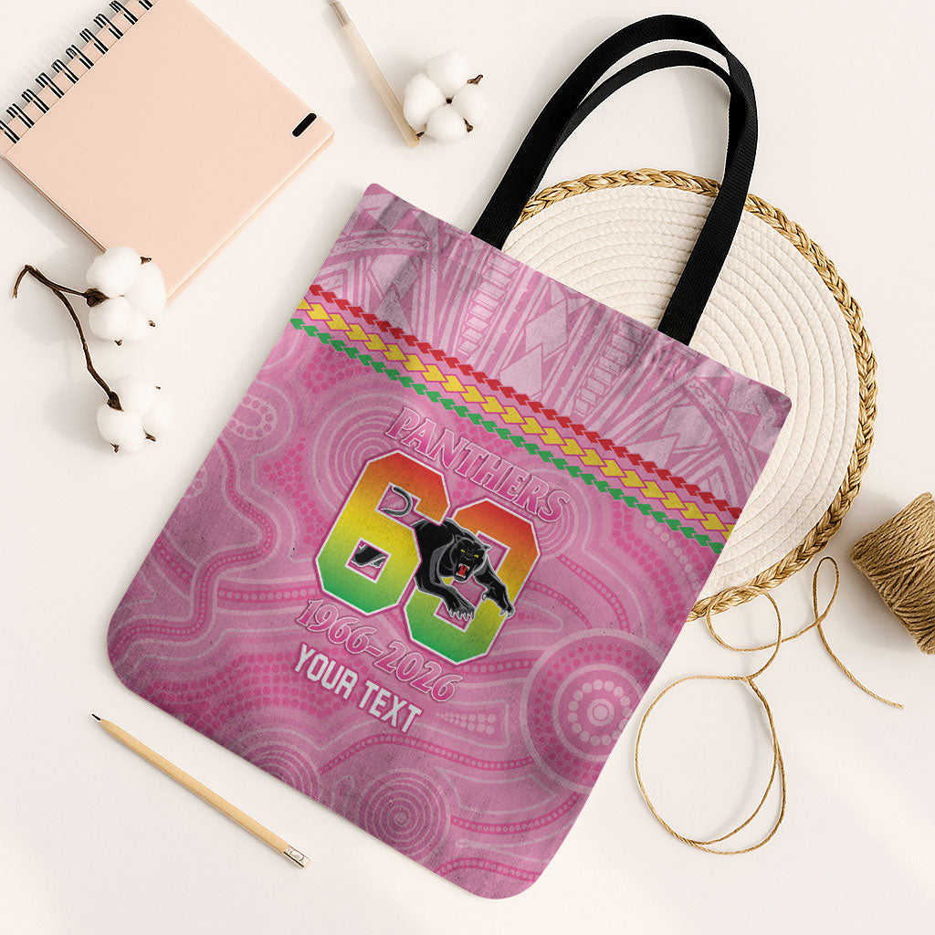 Penrith Panthers Rugby Custom Tote Bag 60 Years Anniversary Pink Polynesian Aboriginal Art