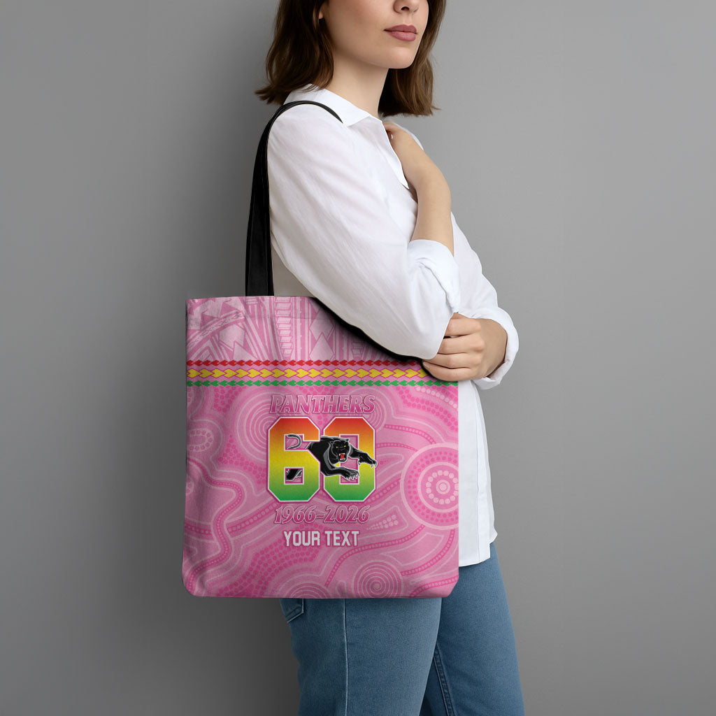Penrith Panthers Rugby Custom Tote Bag 60 Years Anniversary Pink Polynesian Aboriginal Art