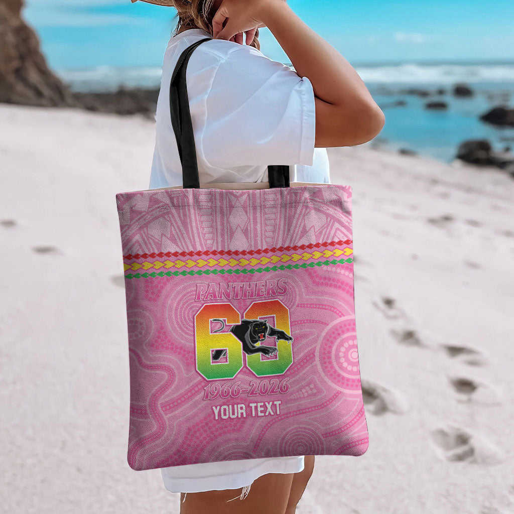 Penrith Panthers Rugby Custom Tote Bag 60 Years Anniversary Pink Polynesian Aboriginal Art
