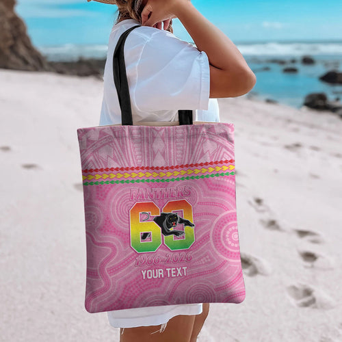 Penrith Panthers Rugby Custom Tote Bag 60 Years Anniversary Pink Polynesian Aboriginal Art
