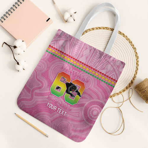Penrith Panthers Rugby Custom Tote Bag 60 Years Anniversary Pink Polynesian Aboriginal Art
