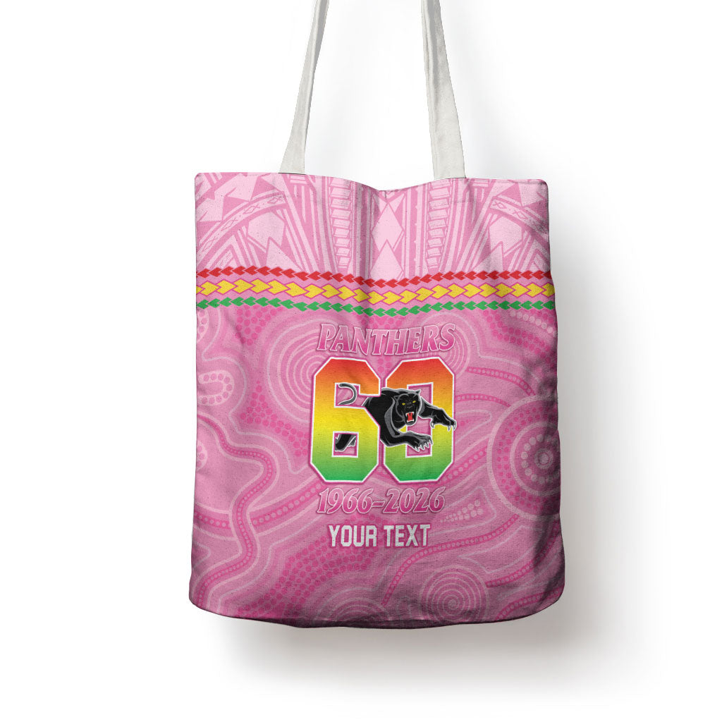 Penrith Panthers Rugby Custom Tote Bag 60 Years Anniversary Pink Polynesian Aboriginal Art