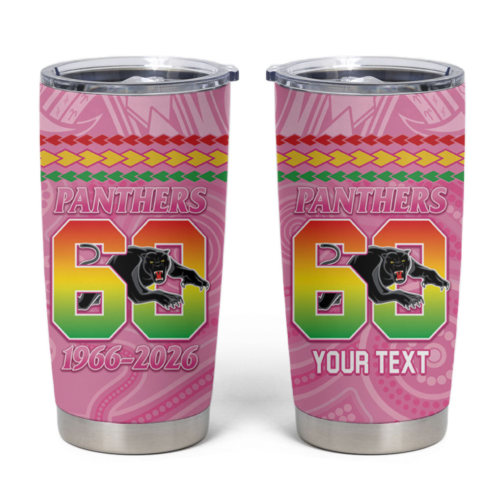 Penrith Panthers Rugby Custom Tumbler Cup 60 Years Anniversary Pink Polynesian Aboriginal Art