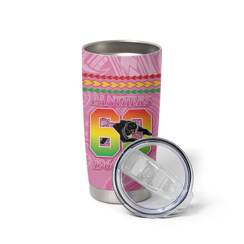 Penrith Panthers Rugby Custom Tumbler Cup 60 Years Anniversary Pink Polynesian Aboriginal Art