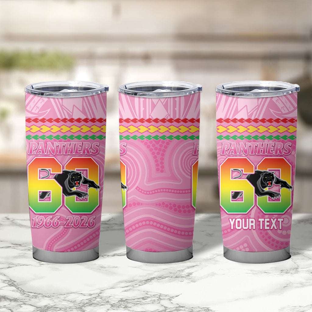 Penrith Panthers Rugby Custom Tumbler Cup 60 Years Anniversary Pink Polynesian Aboriginal Art
