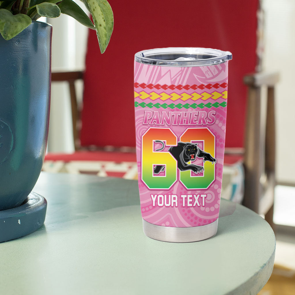 Penrith Panthers Rugby Custom Tumbler Cup 60 Years Anniversary Pink Polynesian Aboriginal Art