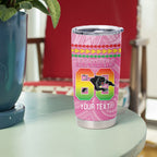 Penrith Panthers Rugby Custom Tumbler Cup 60 Years Anniversary Pink Polynesian Aboriginal Art
