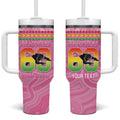 Penrith Panthers Rugby Custom Tumbler With Handle 60 Years Anniversary Pink Polynesian Aboriginal Art