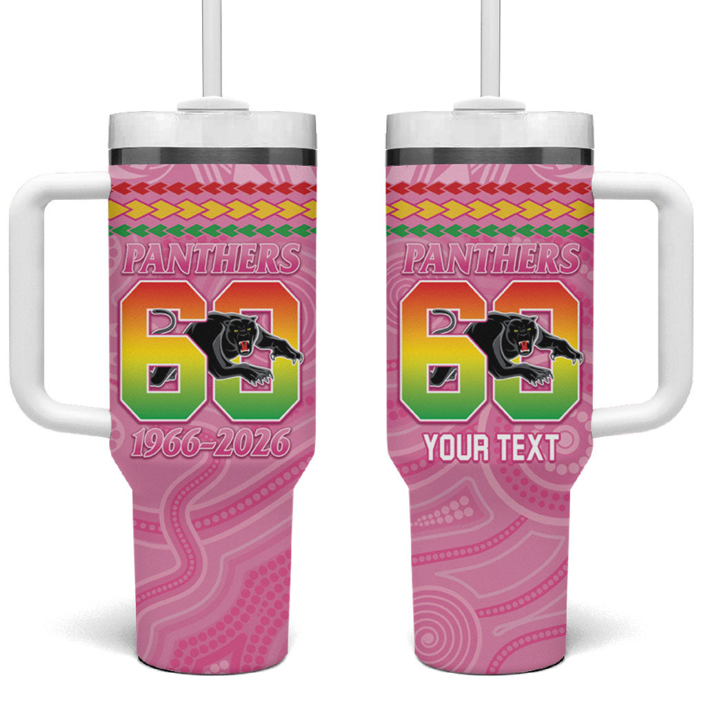 Penrith Panthers Rugby Custom Tumbler With Handle 60 Years Anniversary Pink Polynesian Aboriginal Art