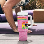 Penrith Panthers Rugby Custom Tumbler With Handle 60 Years Anniversary Pink Polynesian Aboriginal Art
