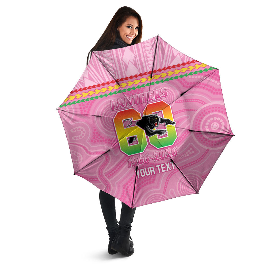 Penrith Panthers Rugby Custom Umbrella 60 Years Anniversary Pink Polynesian Aboriginal Art