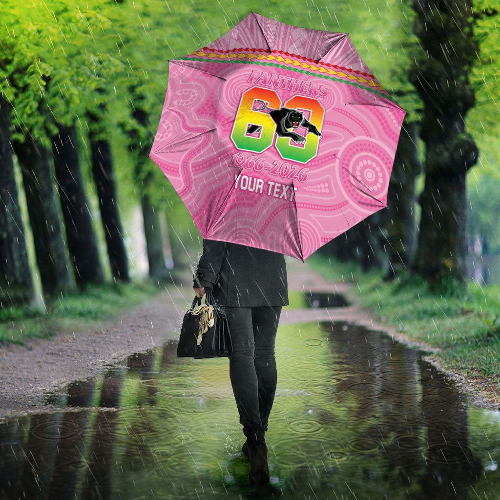 Penrith Panthers Rugby Custom Umbrella 60 Years Anniversary Pink Polynesian Aboriginal Art