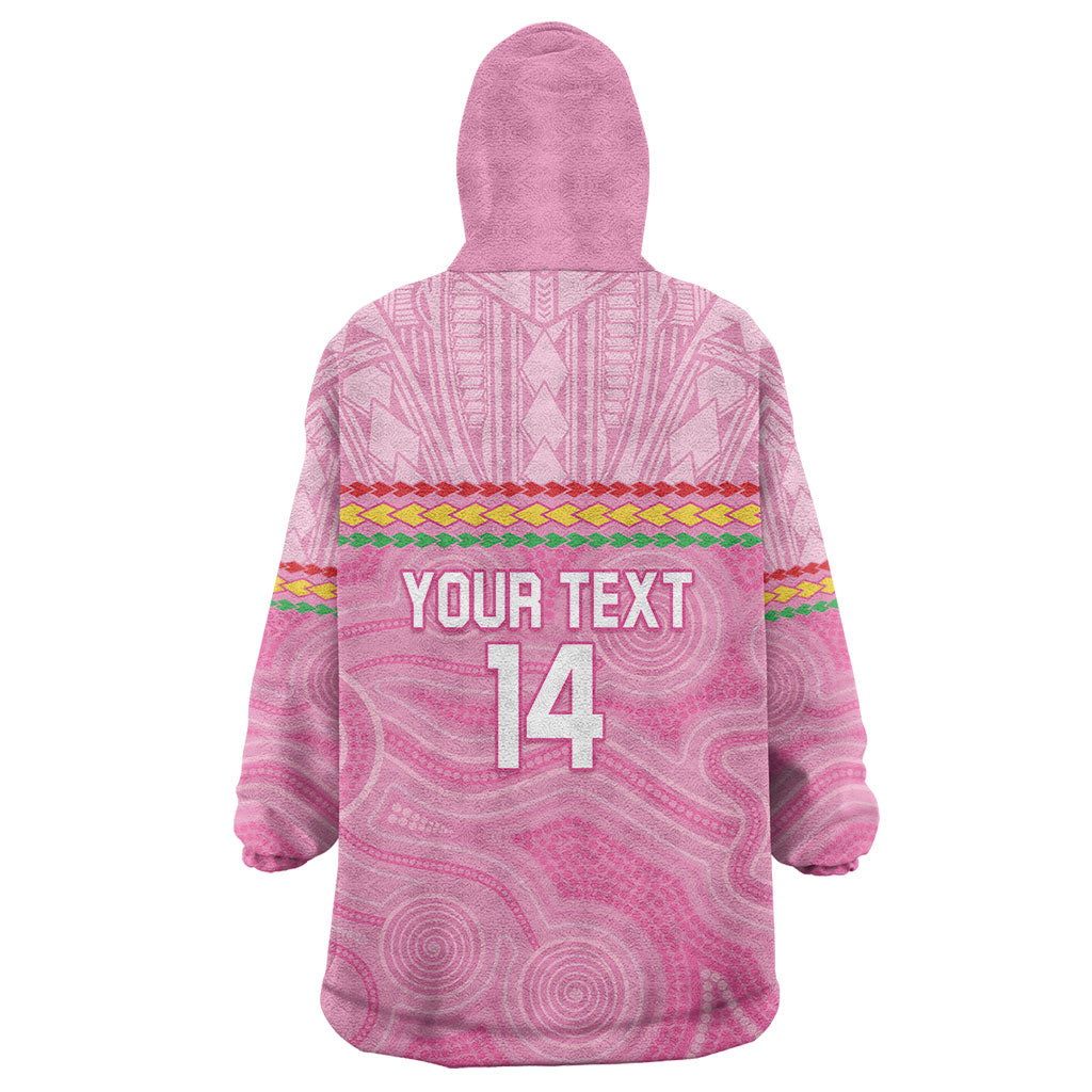 Penrith Panthers Rugby Custom Wearable Blanket Hoodie 60 Years Anniversary Pink Polynesian Aboriginal Art