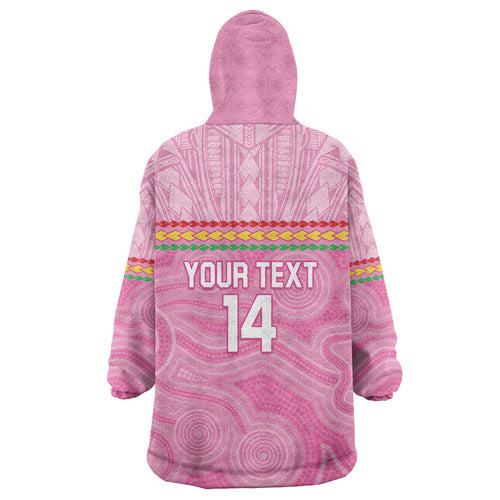 Penrith Panthers Rugby Custom Wearable Blanket Hoodie 60 Years Anniversary Pink Polynesian Aboriginal Art