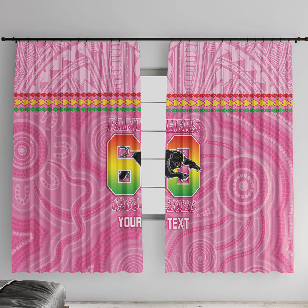 Penrith Panthers Rugby Custom Window Curtain 60 Years Anniversary Pink Polynesian Aboriginal Art