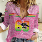 Penrith Panthers Rugby Custom Women Casual Shirt 60 Years Anniversary Pink Polynesian Aboriginal Art