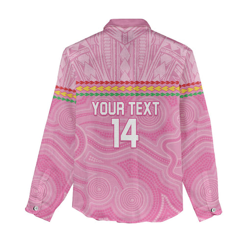 Penrith Panthers Rugby Custom Women Casual Shirt 60 Years Anniversary Pink Polynesian Aboriginal Art