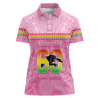 Penrith Panthers Rugby Custom Women Polo Shirt 60 Years Anniversary Pink Polynesian Aboriginal Art