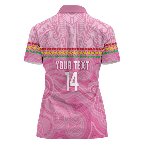 Penrith Panthers Rugby Custom Women Polo Shirt 60 Years Anniversary Pink Polynesian Aboriginal Art