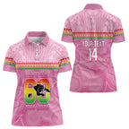 Penrith Panthers Rugby Custom Women Polo Shirt 60 Years Anniversary Pink Polynesian Aboriginal Art