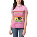 Penrith Panthers Rugby Custom Women Polo Shirt 60 Years Anniversary Pink Polynesian Aboriginal Art